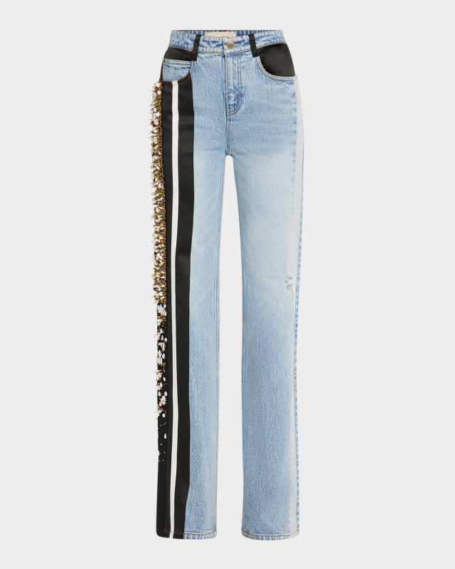 Saito Embellished Panel Straight-Leg Jeans